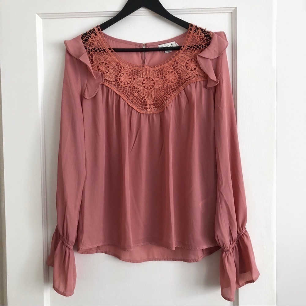 Molly Bracken long puff sleeve boho blouse. Cottagecore Lace ruffles